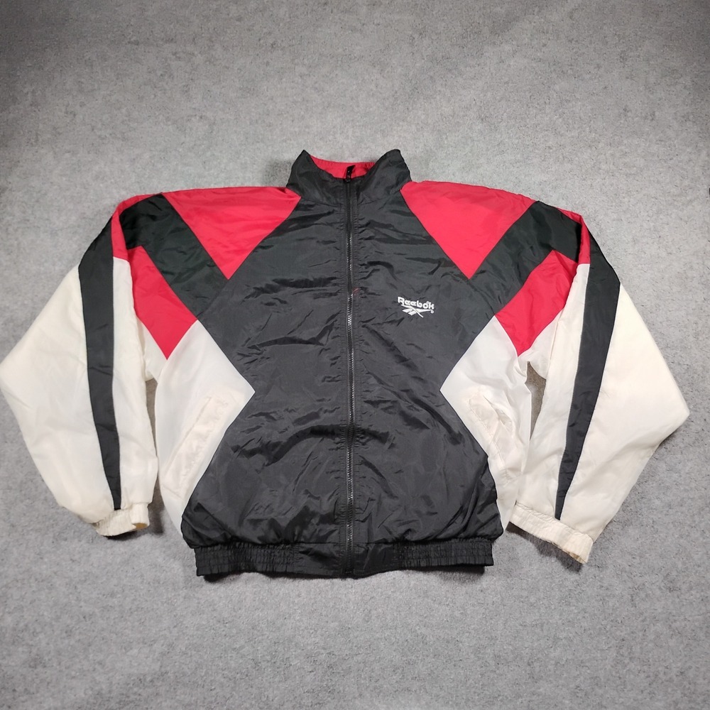 Vintage Reebok Men's Black Red White Colorblock Full Zip Windbreaker Jacket Sz S